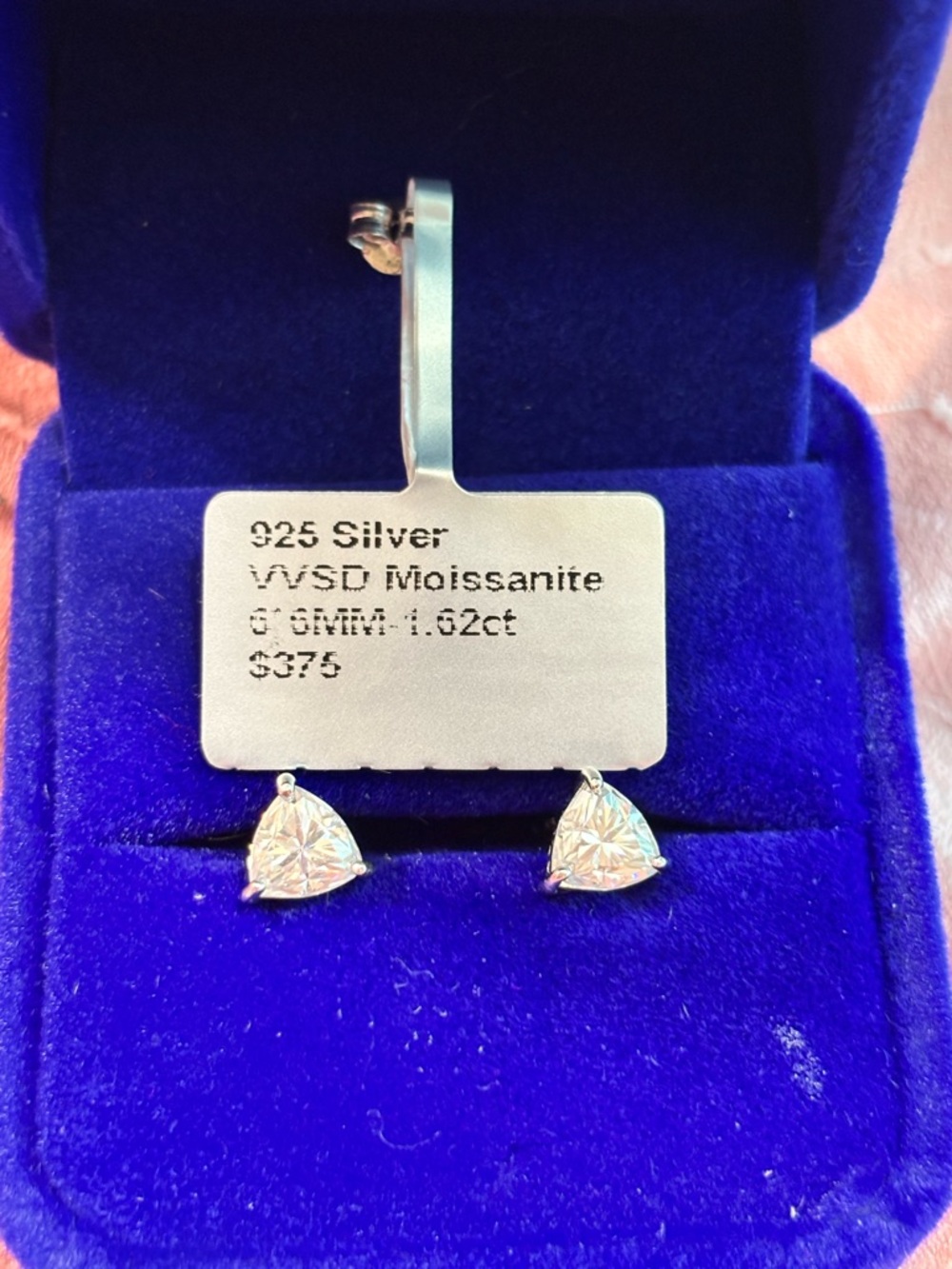 925 Silver Trillion Moissanite Stud Earrings - White